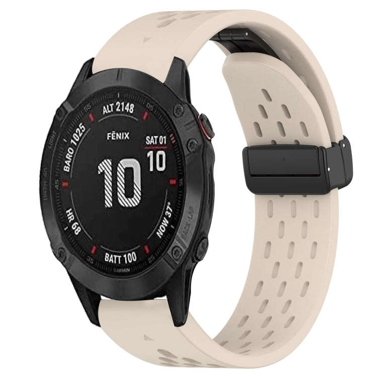 For Garmin Fenix 6S Pro Hole Folding Buckle 20mm Silicone Watch Band(Starlight Color)