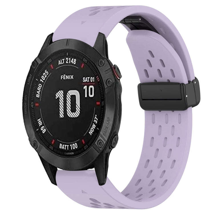 For Garmin Fenix 6S Pro Hole Folding Buckle 20mm Silicone Watch Band(Purple)