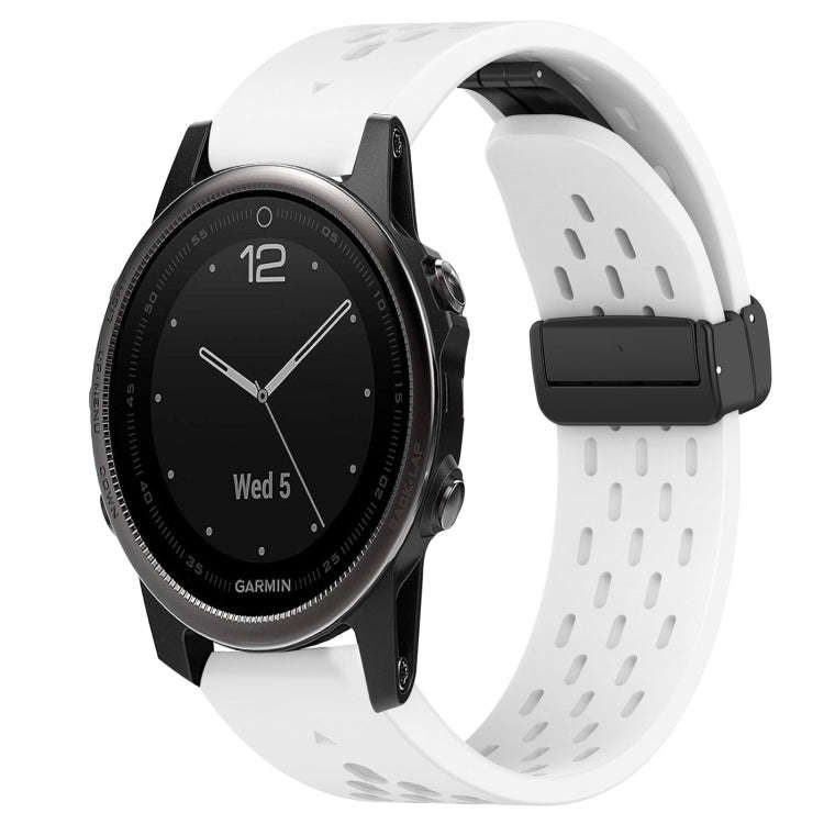 For Garmin Fenix 5S Hole Folding Buckle 20mm Silicone Watch Band(White)