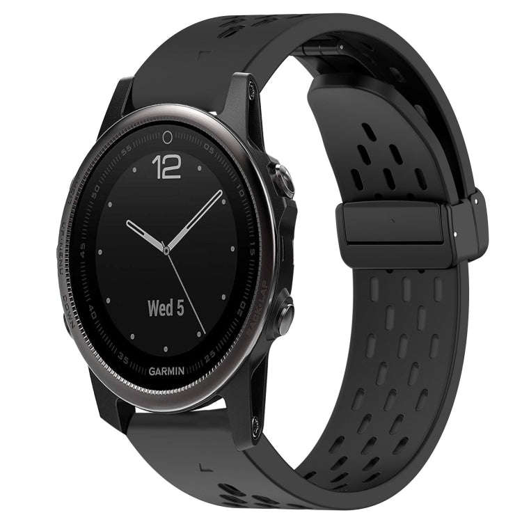 For Garmin Fenix 5S Plus Hole Folding Buckle 20mm Silicone Watch Band(Black)