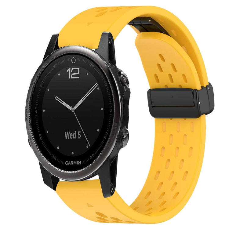 For Garmin Fenix 5S Plus Hole Folding Buckle 20mm Silicone Watch Band(Yellow)