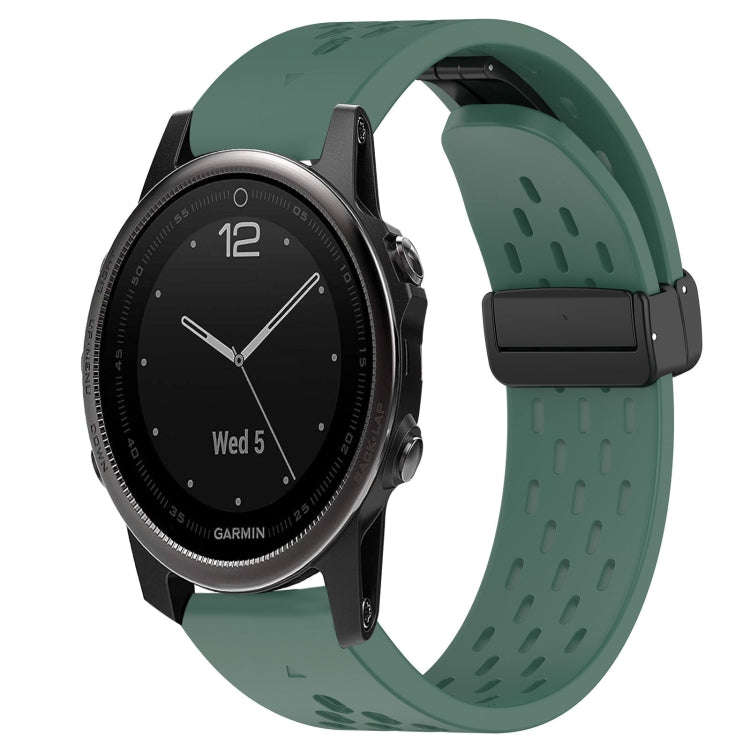 For Garmin Fenix 5S Plus Hole Folding Buckle 20mm Silicone Watch Band(Dark Green)