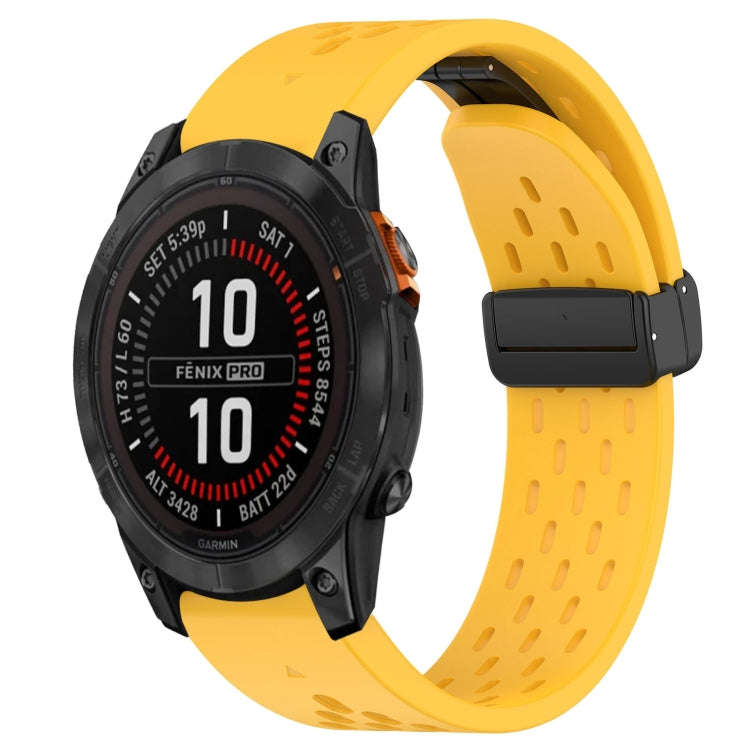 For Garmin Fenix 7 Pro 47mm Hole Folding Buckle 22mm Silicone Watch Band(Yellow)