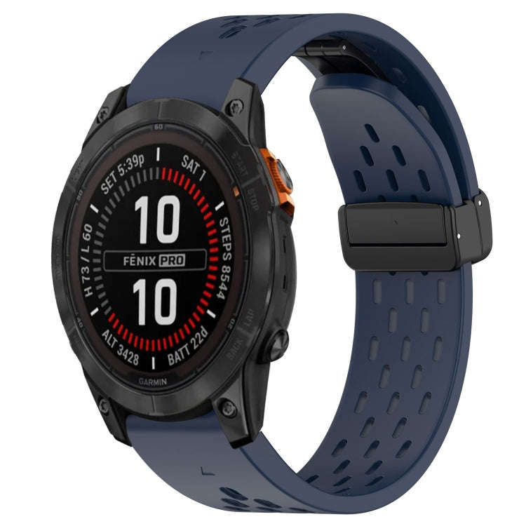 For Garmin Fenix 7 Pro 47mm Hole Folding Buckle 22mm Silicone Watch Band(Midnight Blue)