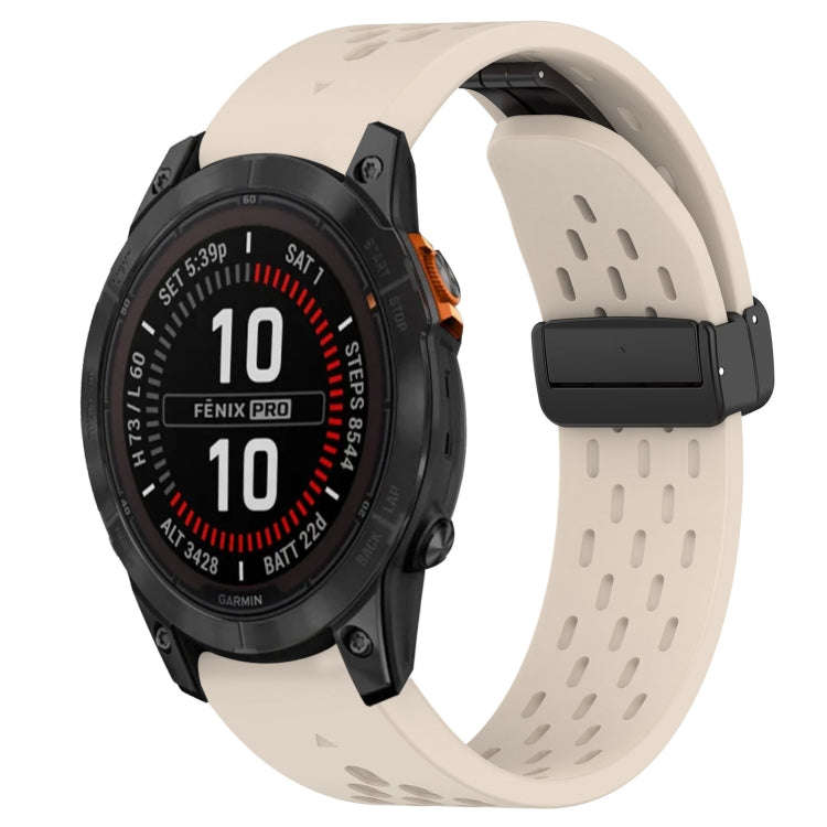 For Garmin Fenix 7 Pro 47mm Hole Folding Buckle 22mm Silicone Watch Band(Starlight Color)