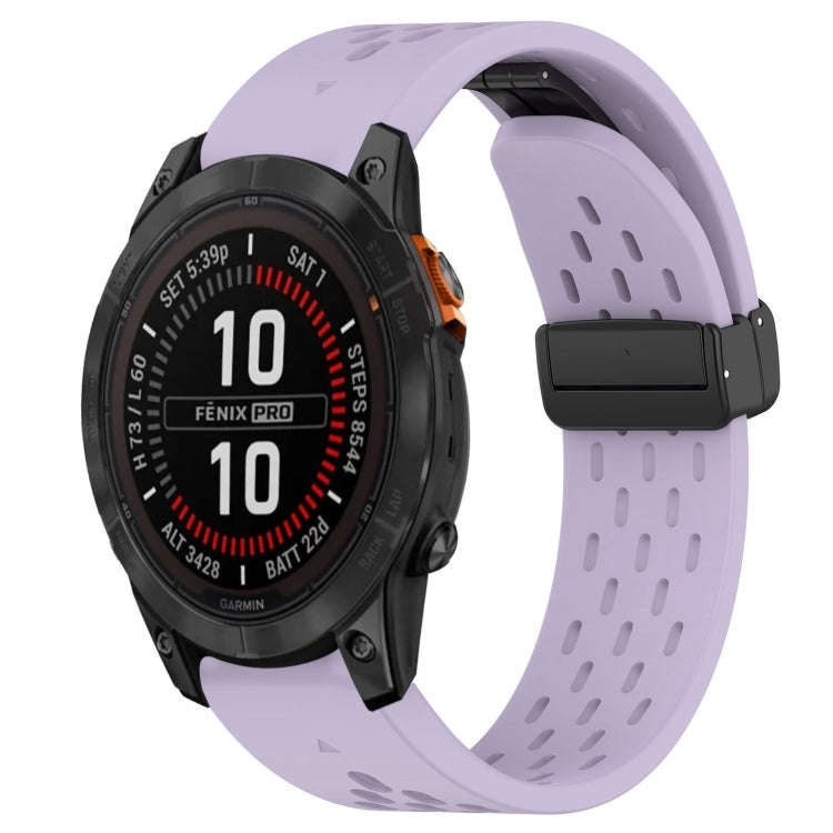 For Garmin Fenix 7 Pro 47mm Hole Folding Buckle 22mm Silicone Watch Band(Purple)