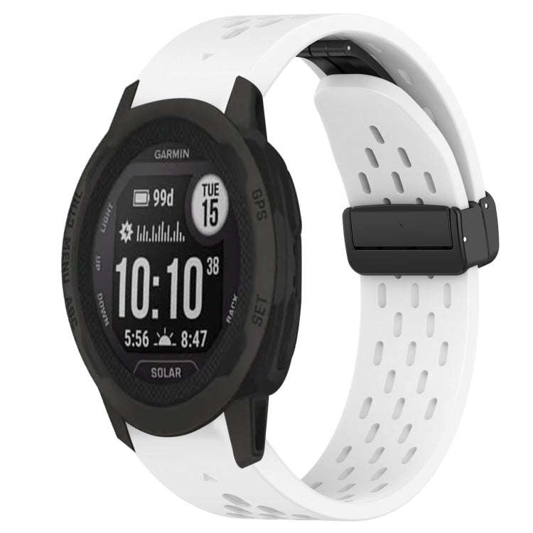 For Garmin  Instinct 2 Solar Hole Folding Buckle 22mm Silicone Watch Band(White)