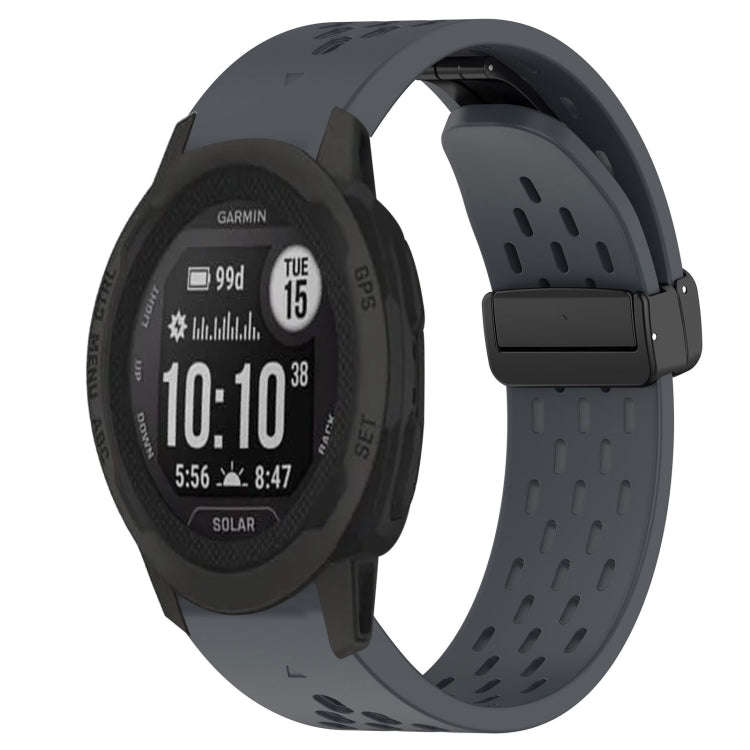 For Garmin  Instinct 2 Solar Hole Folding Buckle 22mm Silicone Watch Band(Dark Gray)
