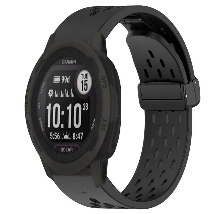 For Garmin  Instinct 2 Solar Hole Folding Buckle 22mm Silicone Watch Band(Black)