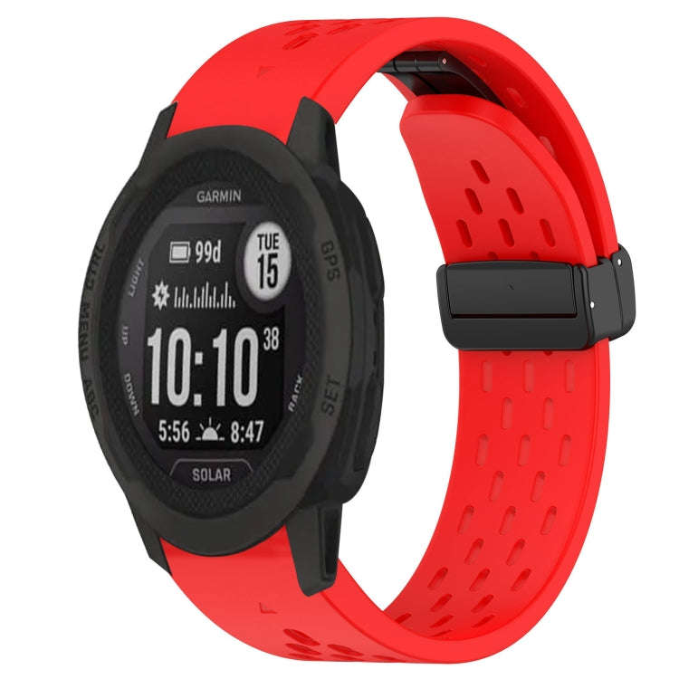 For Garmin  Instinct 2 Solar Hole Folding Buckle 22mm Silicone Watch Band(Red)