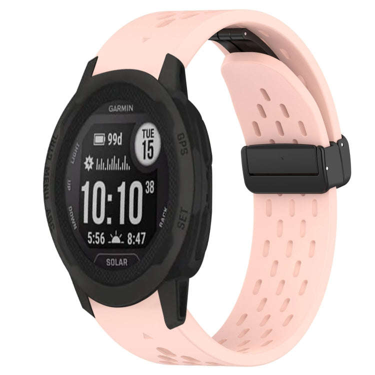 For Garmin  Instinct 2 Solar Hole Folding Buckle 22mm Silicone Watch Band(Pink)