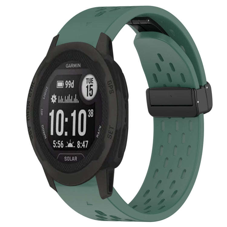 For Garmin  Instinct 2 Solar Hole Folding Buckle 22mm Silicone Watch Band(Dark Green)