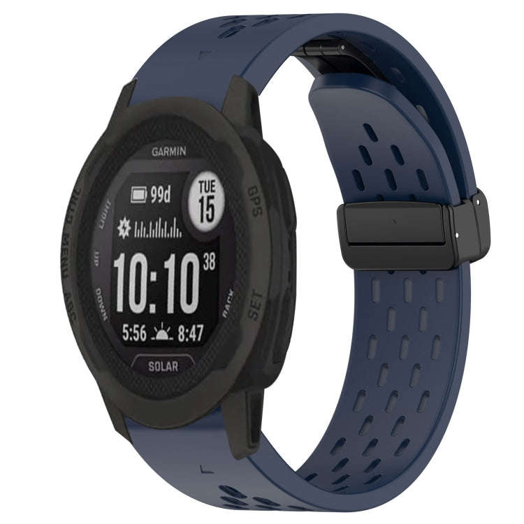 For Garmin  Instinct 2 Solar Hole Folding Buckle 22mm Silicone Watch Band(Midnight Blue)
