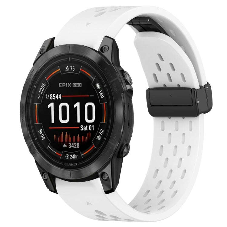 For Garmin Epix Pro 47mm Hole Folding Buckle 22mm Silicone Watch Band(White)