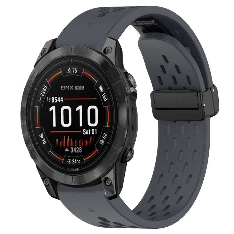 For Garmin Epix Pro 47mm Hole Folding Buckle 22mm Silicone Watch Band(Dark Gray)
