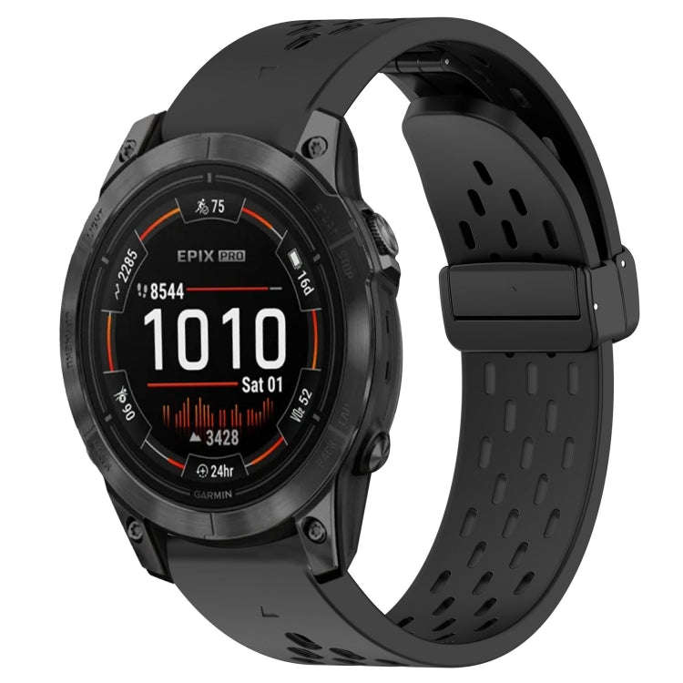 For Garmin Epix Pro 47mm Hole Folding Buckle 22mm Silicone Watch Band(Black)