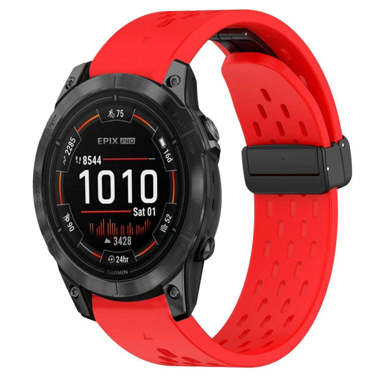 For Garmin Epix Pro 47mm Hole Folding Buckle 22mm Silicone Watch Band(Red)