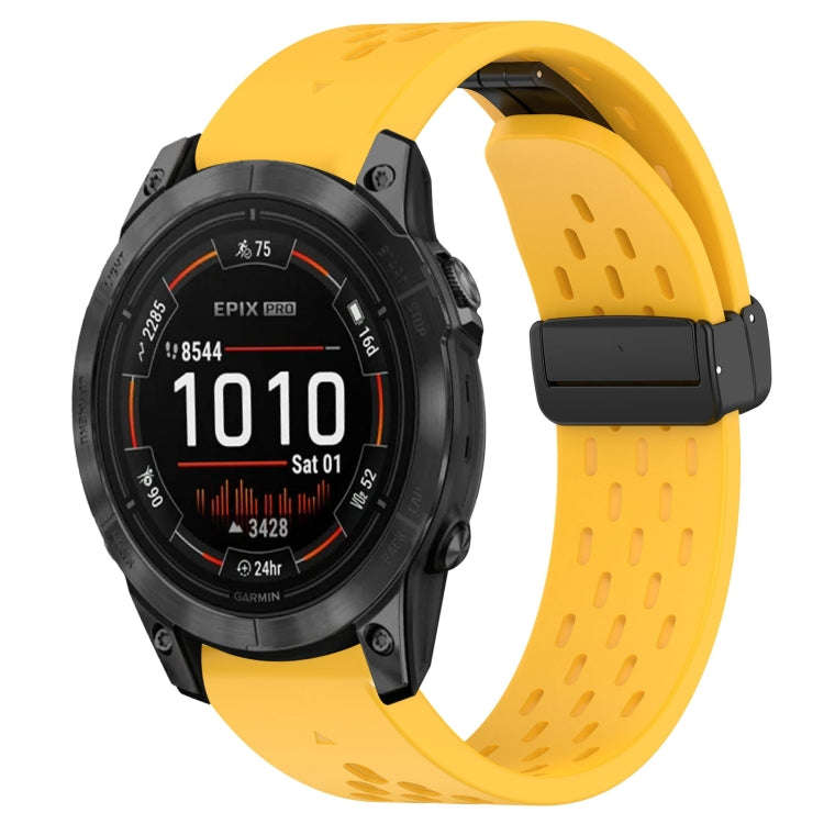 For Garmin Epix Pro 47mm Hole Folding Buckle 22mm Silicone Watch Band(Yellow)