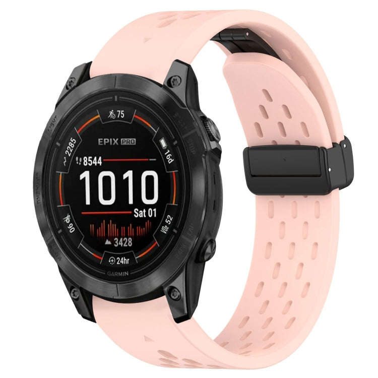 For Garmin Epix Pro 47mm Hole Folding Buckle 22mm Silicone Watch Band(Pink)