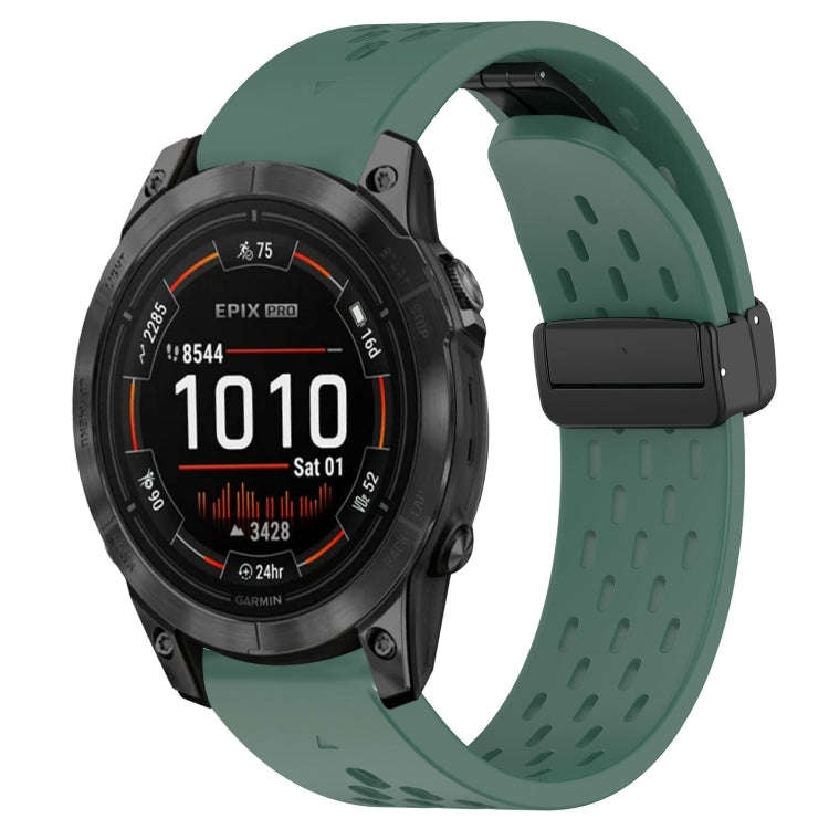 For Garmin Epix Pro 47mm Hole Folding Buckle 22mm Silicone Watch Band(Dark Green)