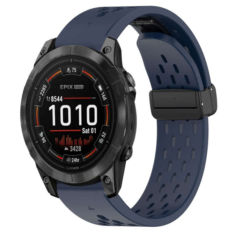For Garmin Epix Pro 47mm Hole Folding Buckle 22mm Silicone Watch Band(Midnight Blue)