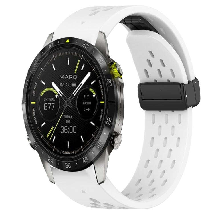For Garmin MARQ Athlete Gen 2 Hole Folding Buckle 22mm Silicone Watch Band(White)