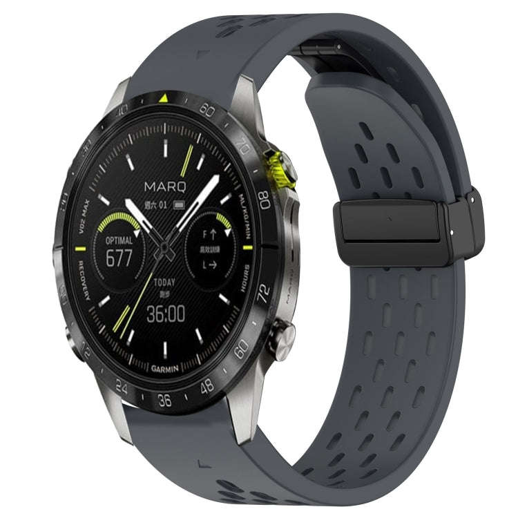 For Garmin MARQ Athlete Gen 2 Hole Folding Buckle 22mm Silicone Watch Band(Dark Gray)