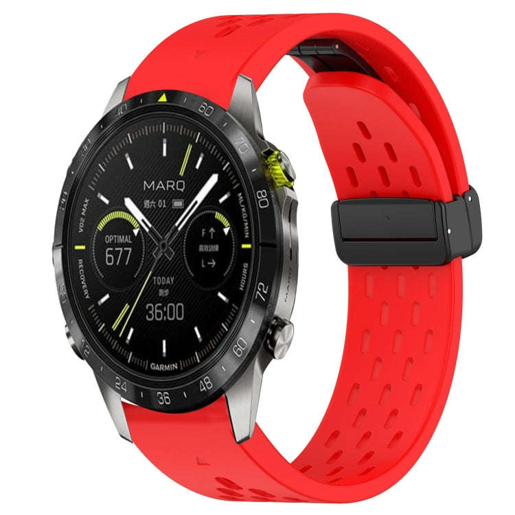 For Garmin MARQ Athlete Gen 2 Hole Folding Buckle 22mm Silicone Watch Band(Red)