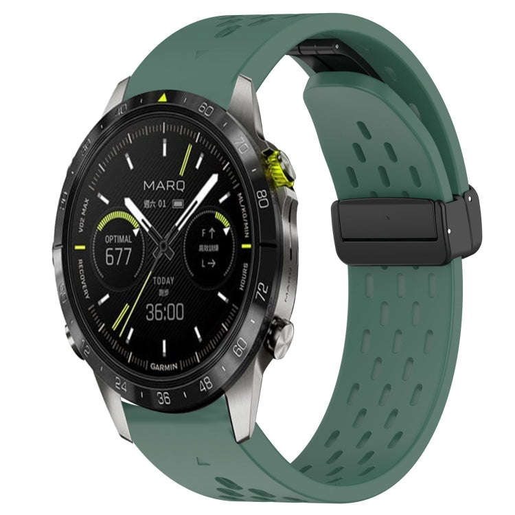 For Garmin MARQ Athlete Gen 2 Hole Folding Buckle 22mm Silicone Watch Band(Dark Green)