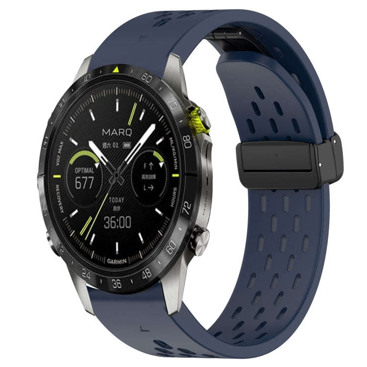 For Garmin MARQ Athlete Gen 2 Hole Folding Buckle 22mm Silicone Watch Band(Midnight Blue)