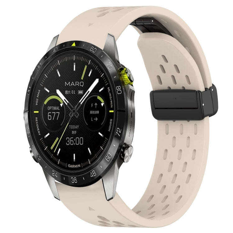 For Garmin MARQ Athlete Gen 2 Hole Folding Buckle 22mm Silicone Watch Band(Starlight Color)