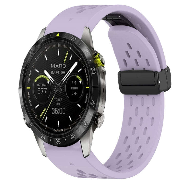 For Garmin MARQ Athlete Gen 2 Hole Folding Buckle 22mm Silicone Watch Band(Purple)