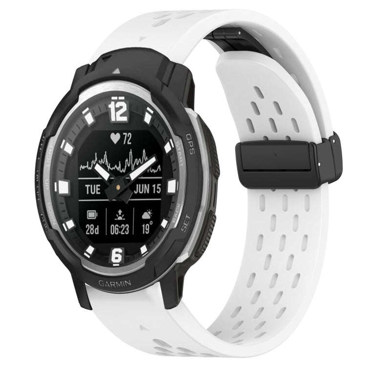 For Garmin Instinct Crossover Hole Folding Buckle 22mm Silicone Watch Band(White)