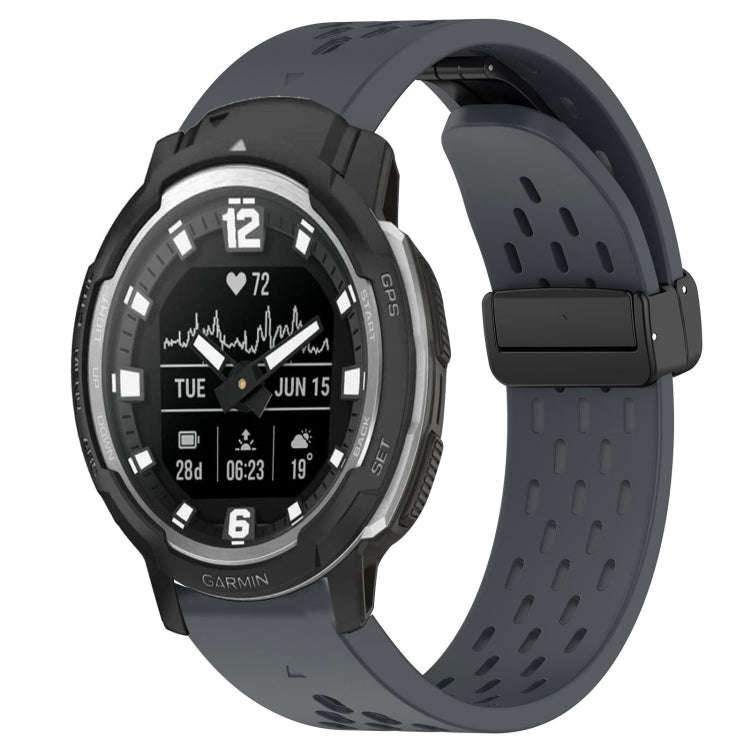 For Garmin Instinct Crossover Hole Folding Buckle 22mm Silicone Watch Band(Dark Gray)