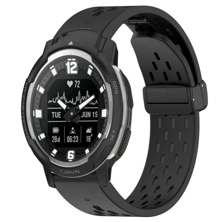 For Garmin Instinct Crossover Hole Folding Buckle 22mm Silicone Watch Band(Black)