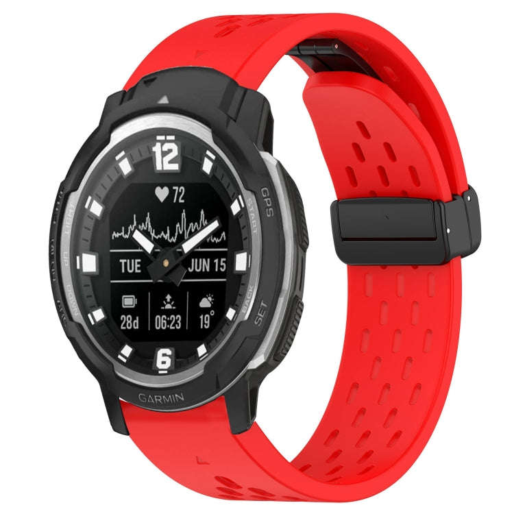For Garmin Instinct Crossover Hole Folding Buckle 22mm Silicone Watch Band(Red)