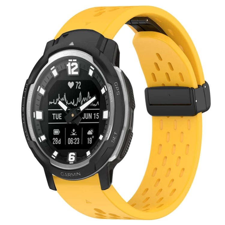 For Garmin Instinct Crossover Hole Folding Buckle 22mm Silicone Watch Band(Yellow)