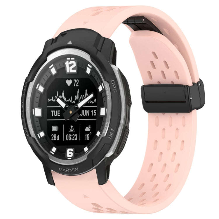 For Garmin Instinct Crossover Hole Folding Buckle 22mm Silicone Watch Band(Pink)