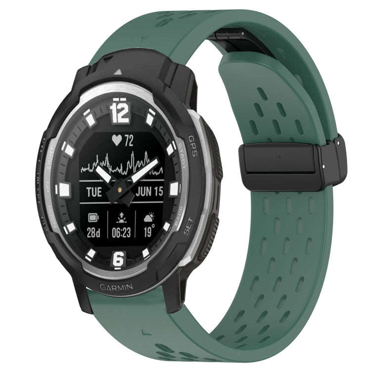 For Garmin Instinct Crossover Hole Folding Buckle 22mm Silicone Watch Band(Dark Green)