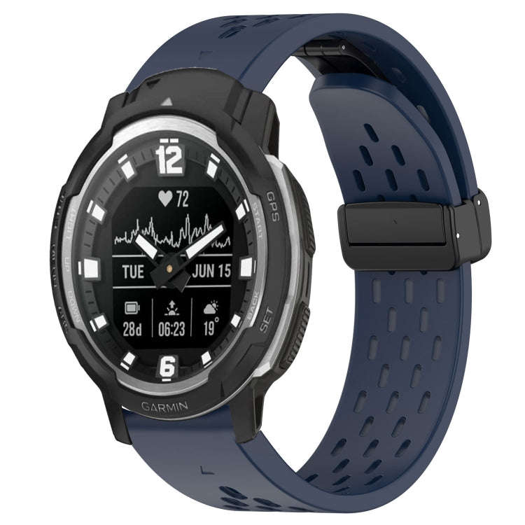 For Garmin Instinct Crossover Hole Folding Buckle 22mm Silicone Watch Band(Midnight Blue)