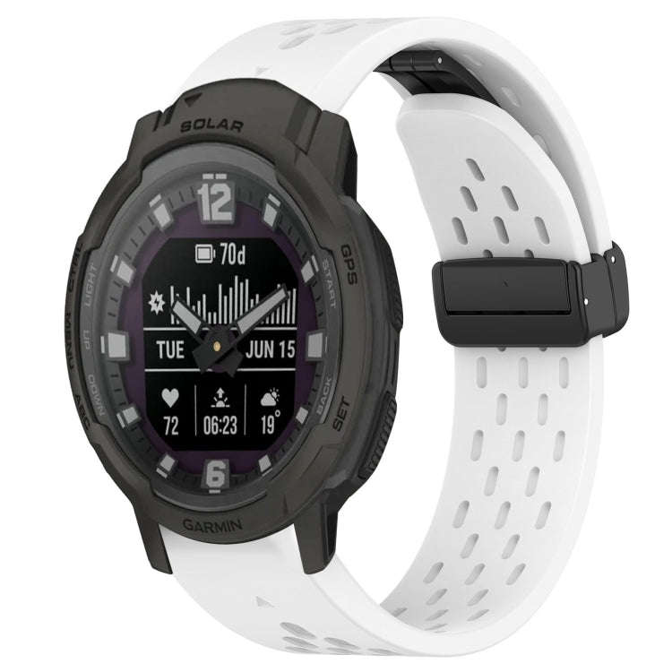 For Garmin Instinct Crossover Solar Hole Folding Buckle 22mm Silicone Watch Band(White)