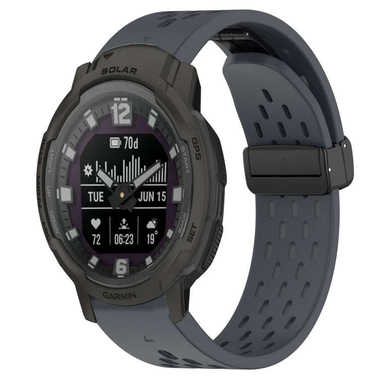 For Garmin Instinct Crossover Solar Hole Folding Buckle 22mm Silicone Watch Band(Dark Gray)