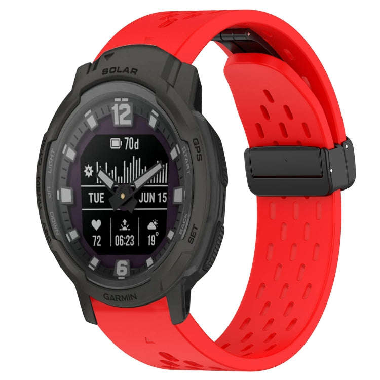 For Garmin Instinct Crossover Solar Hole Folding Buckle 22mm Silicone Watch Band(Red)