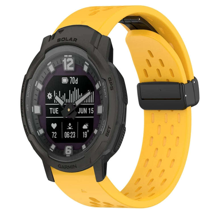 For Garmin Instinct Crossover Solar Hole Folding Buckle 22mm Silicone Watch Band(Yellow)