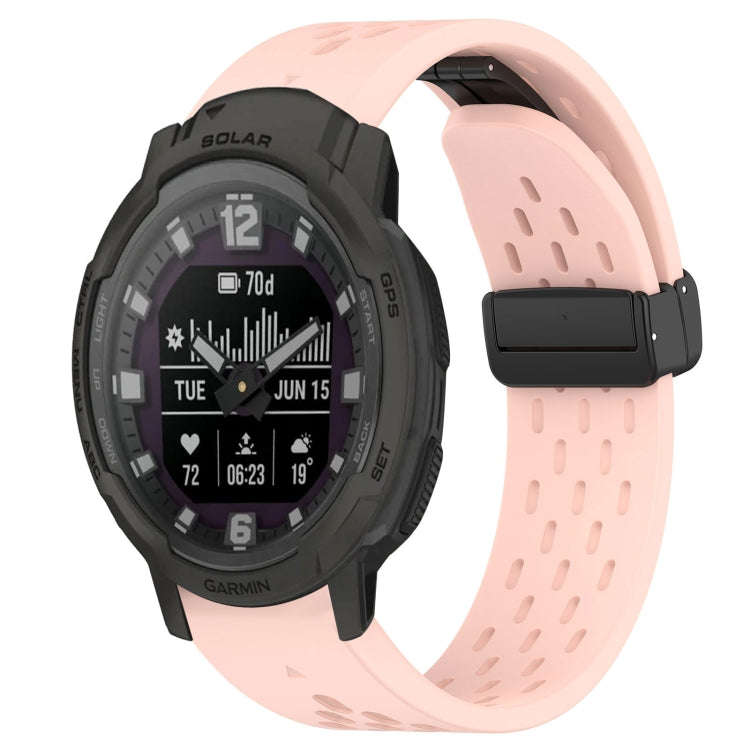 For Garmin Instinct Crossover Solar Hole Folding Buckle 22mm Silicone Watch Band(Pink)