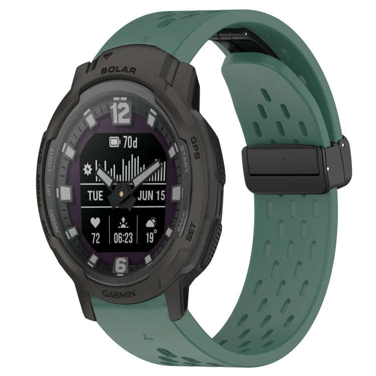 For Garmin Instinct Crossover Solar Hole Folding Buckle 22mm Silicone Watch Band(Dark Green)