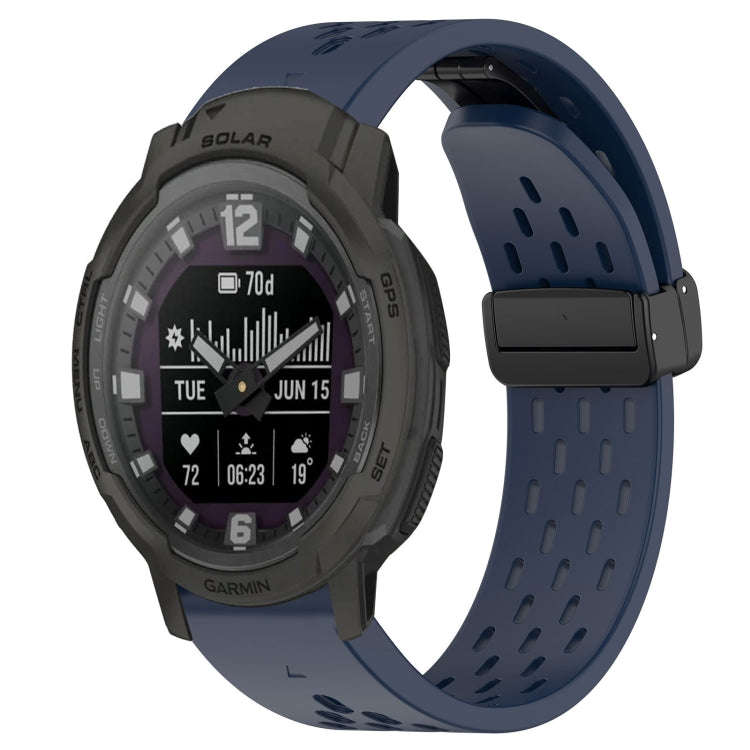 For Garmin Instinct Crossover Solar Hole Folding Buckle 22mm Silicone Watch Band(Midnight Blue)