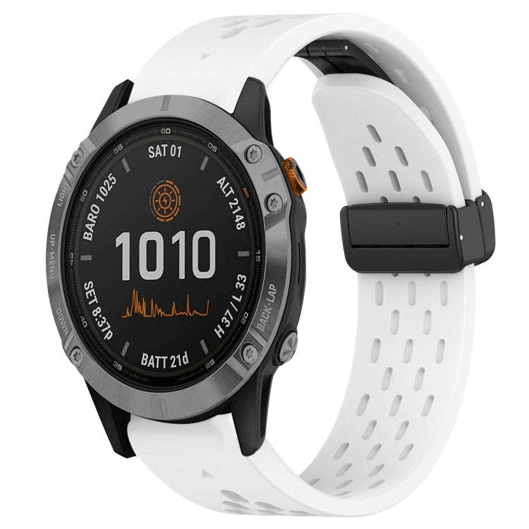 For Garmin Fenix 7 Hole Folding Buckle 22mm Silicone Watch Band(White)