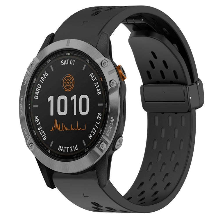 For Garmin Fenix 7 Hole Folding Buckle 22mm Silicone Watch Band(Black)