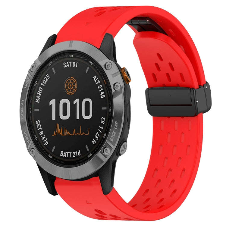 For Garmin Fenix 7 Hole Folding Buckle 22mm Silicone Watch Band(Red)